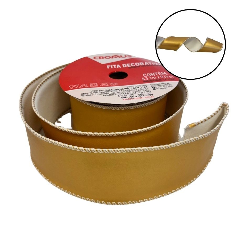 Fita Aramada Decorativa de Natal - Ouro - 6,3cmx9,14m - 1 unidade - Cromus - Rizzo