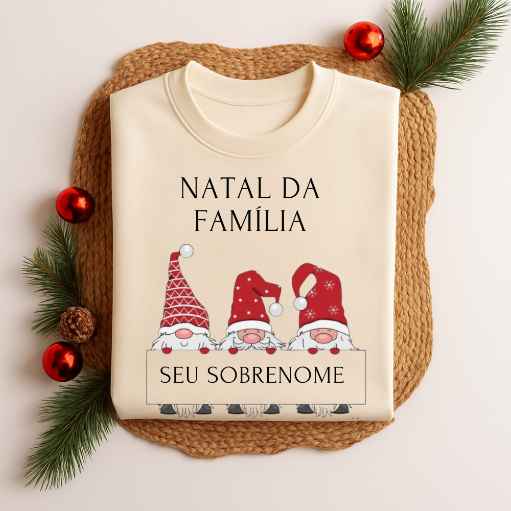 Camiseta 100% Algodão Natal Da Família Personalizado Sobrenome Natalina Festas Fim de Ano Fofa