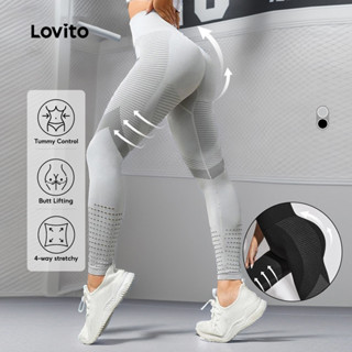 Lovito Legging Esportivo Liso Oco Levantamento de Bunda Lazer Cintura Alta para Yoga e Corrida LNL48034 em Oferta na Shopee