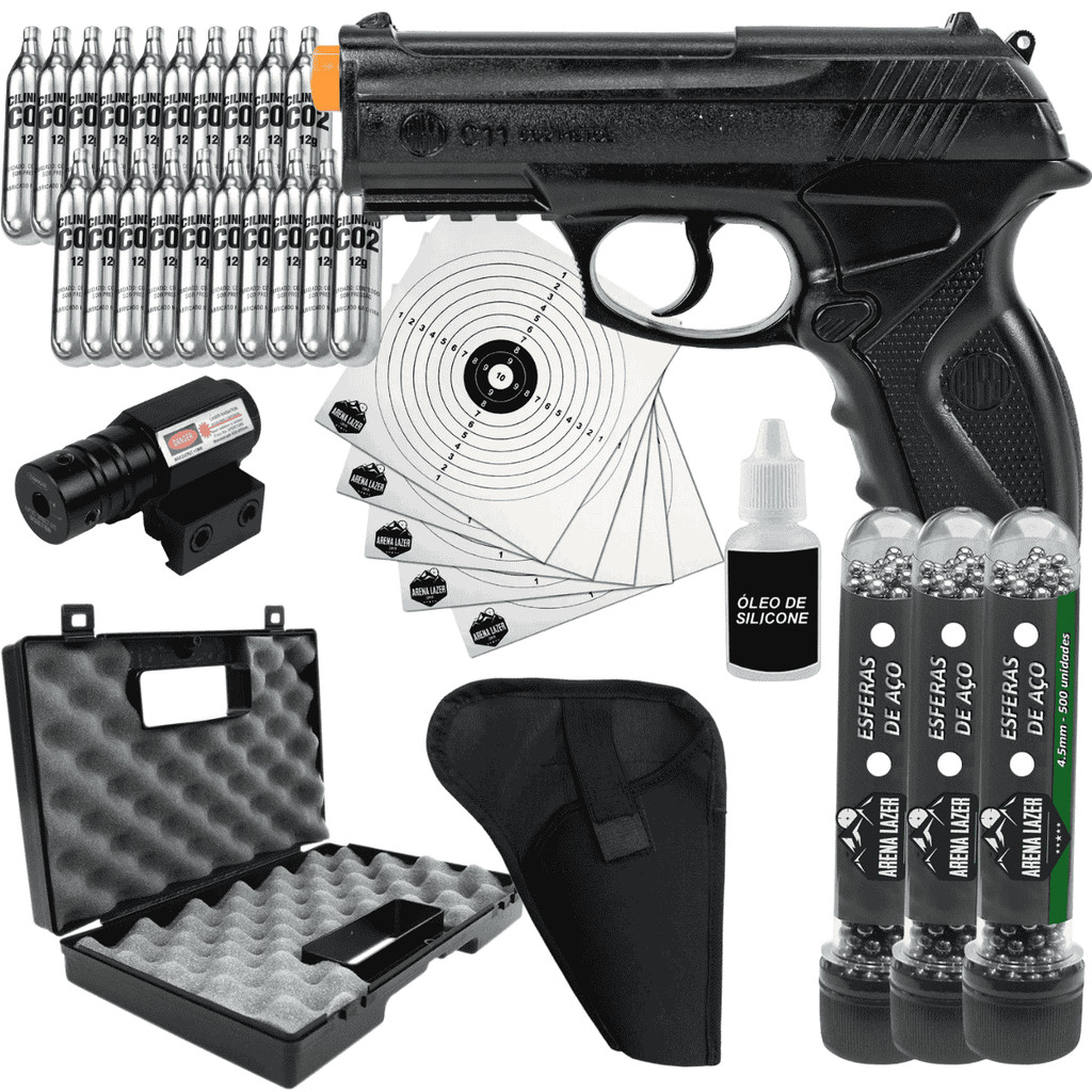 Pistola CO2 Wingun R11/C11 4.5mm Kit Premium: Laser, Coldre, Gás, Munição e Maleta para Transporte Seguro em Oferta na Shopee