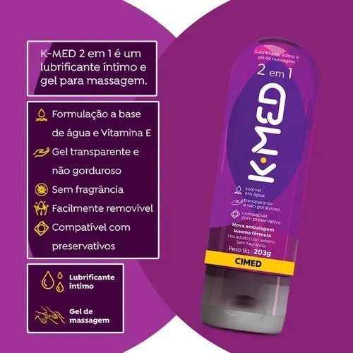 Kit c/ 2 unidades Gel Lubrificante Íntimo K-med 2 Em 1 203ml
