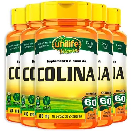 Kit 5 Colina Vitamina B8 Unilife 60 cápsulas