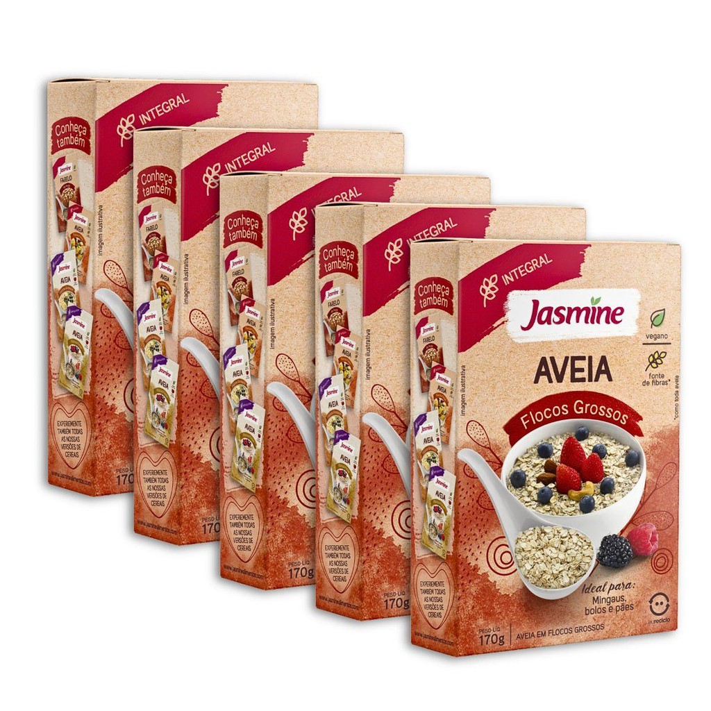 Kit 5un Caixa Aveia Em Flocos Grossos 170G Integral Jasmine