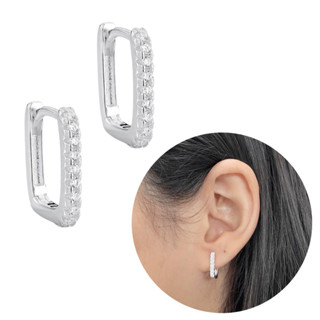 Brinco Prata 925 Quadrado Pequeno Cravejado banhado delicado em Oferta na Shopee