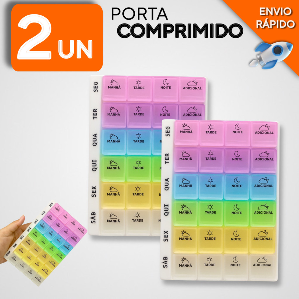 Porta Comprimido 4 semanal Organizador Portátil 28 Compartimentos De Comprimidos Para Viagem Prático e Fácil