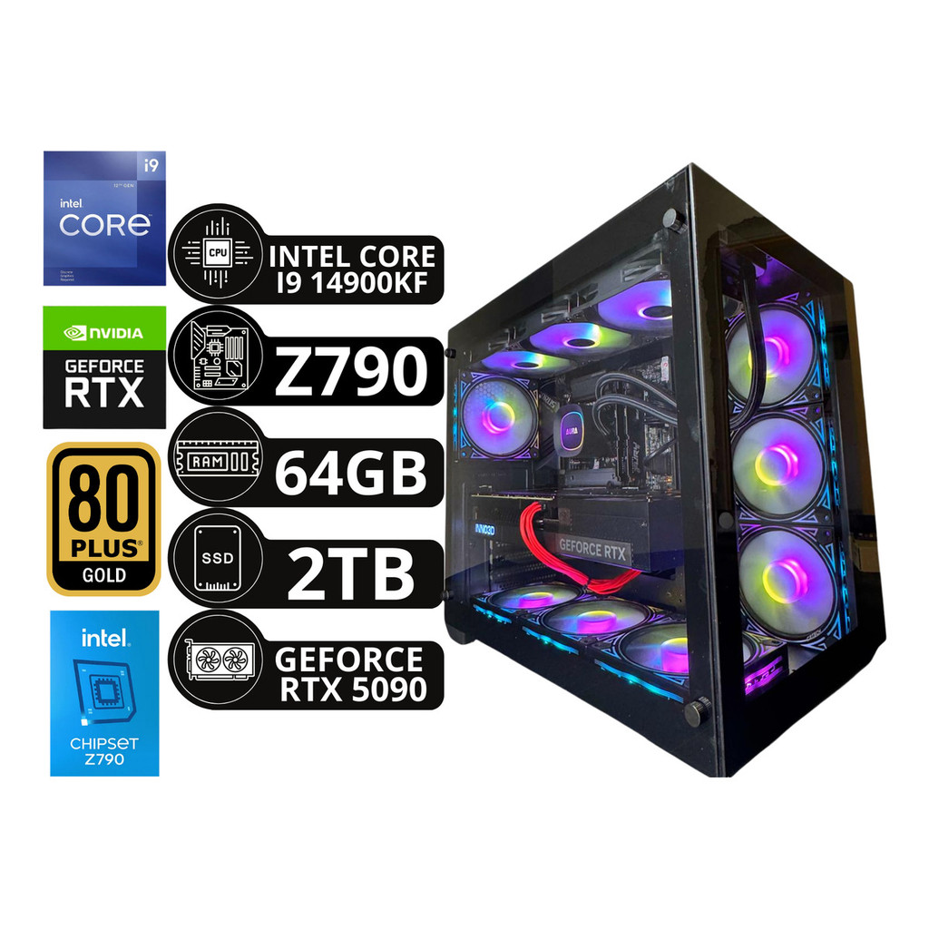 Pc Gamer Intel I9 14900kf Asus TUF Z790 64gb Ram Ddr5 Nvme 2tb Water Cooler 360MM - Placa de Video RTX 5090