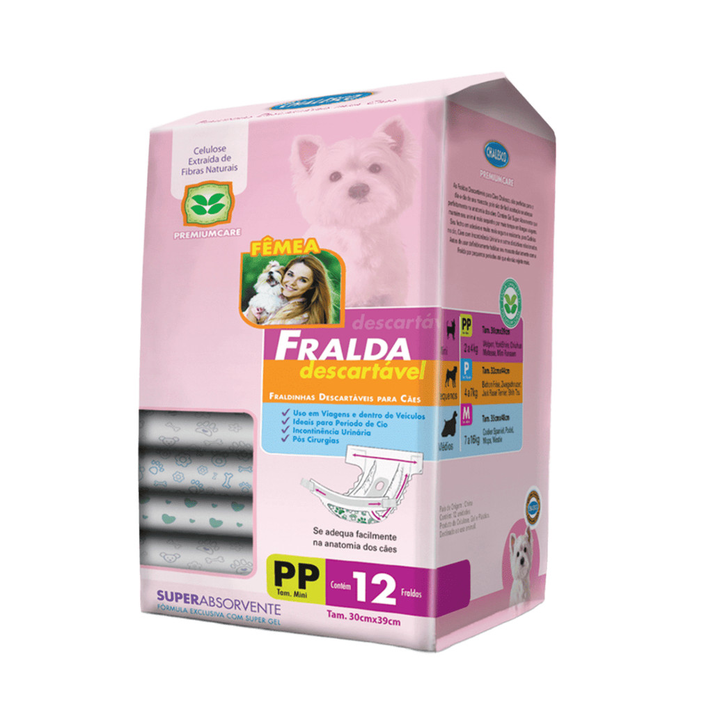 Fralda Descartável Para Cães Chalesco Fêmea 12 Unidades Tamanho PP