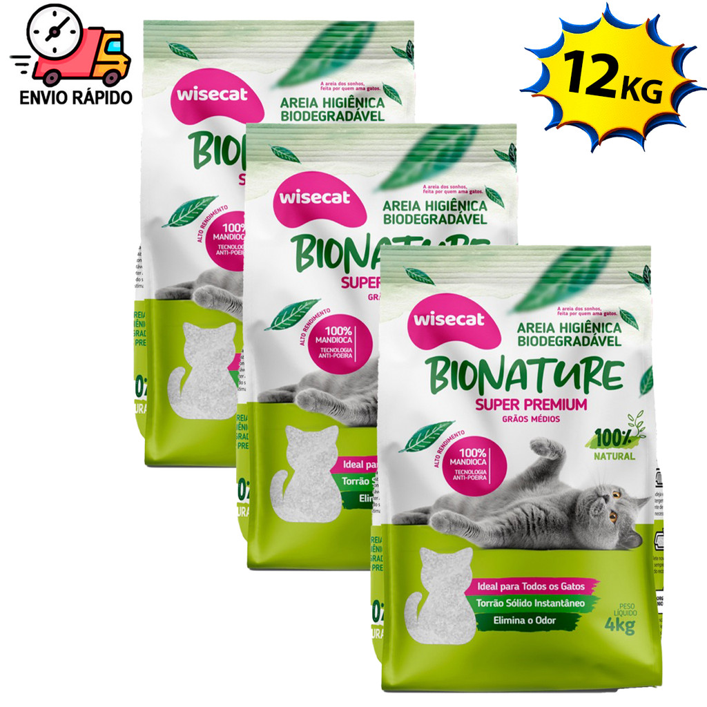 Areia Para Gatos De Mandioca 8 ou 12Kg 100% Natural Areia de Gato Biodegradável 