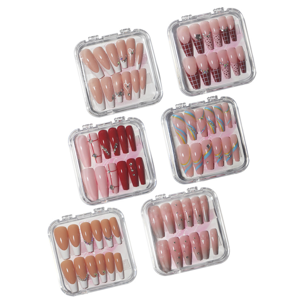 6cx Unha Postica Decorada Longa Bailarina Strass Francesinha
