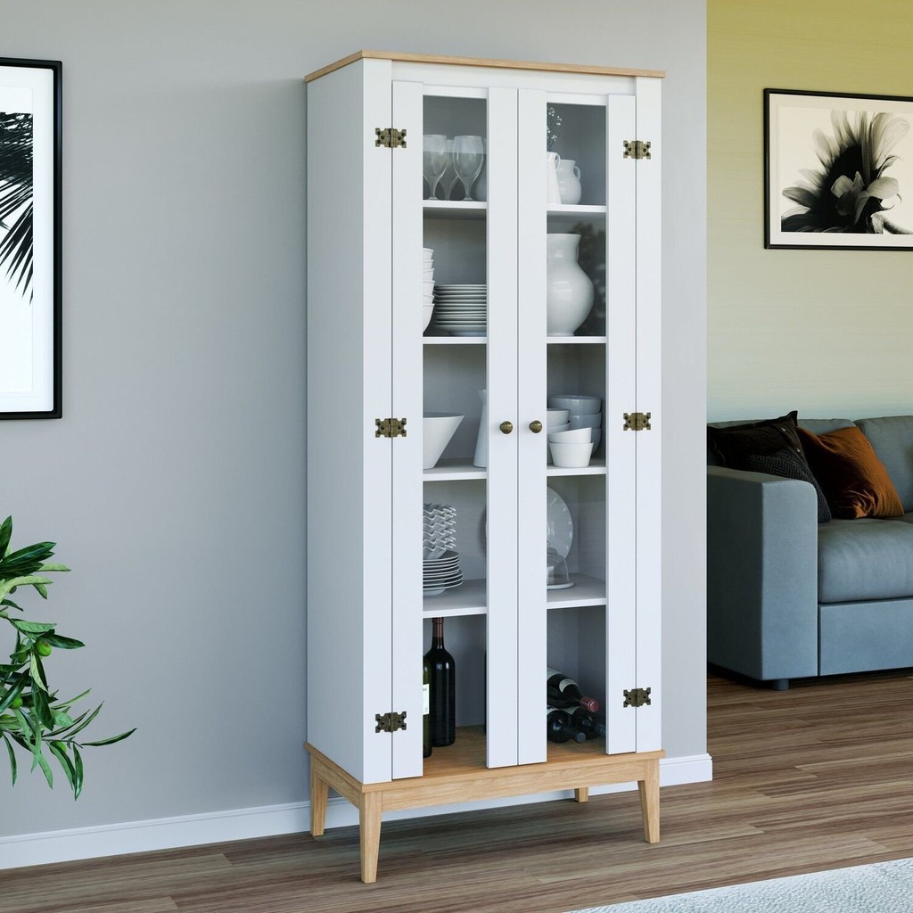 Cristaleira - Colonial 750cm X 1800cm X 410cm 2 Portas Mel/Branco em Oferta na Shopee