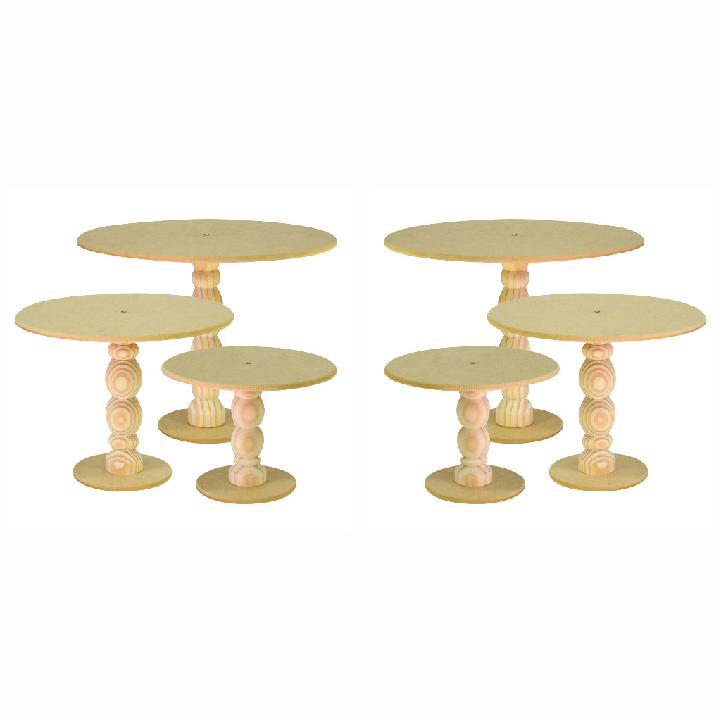 2 Trios De Bandejas Doce /boleiras Torneado Mdf Cru Promo