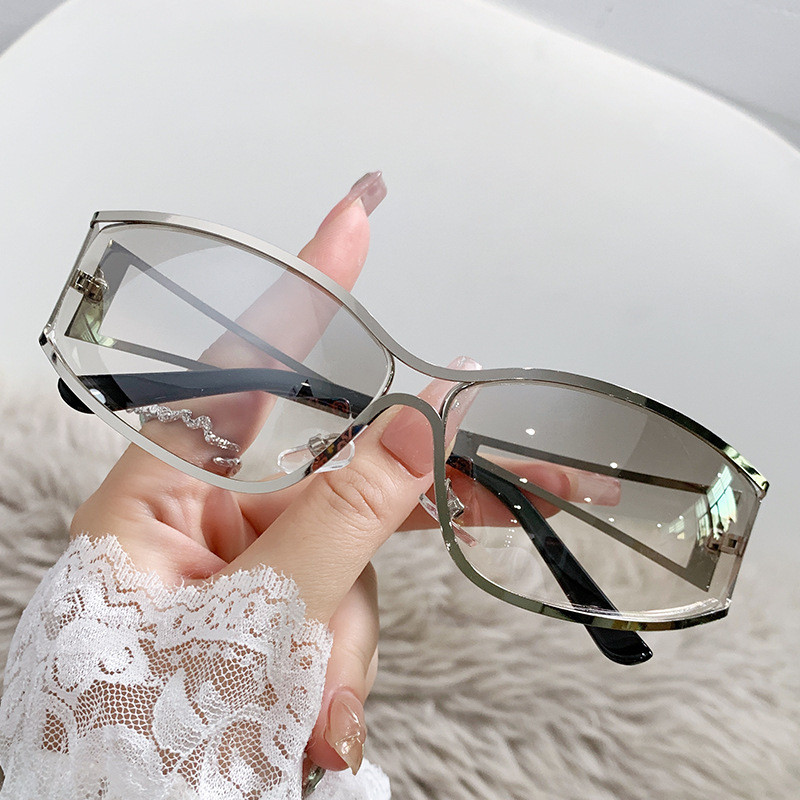 Óculos de Sol Y2k para Mulheres e Homens, Óculos de Sol Oversized com Lentes Gradientes, Óculos Steampunk, Óculos de Sol