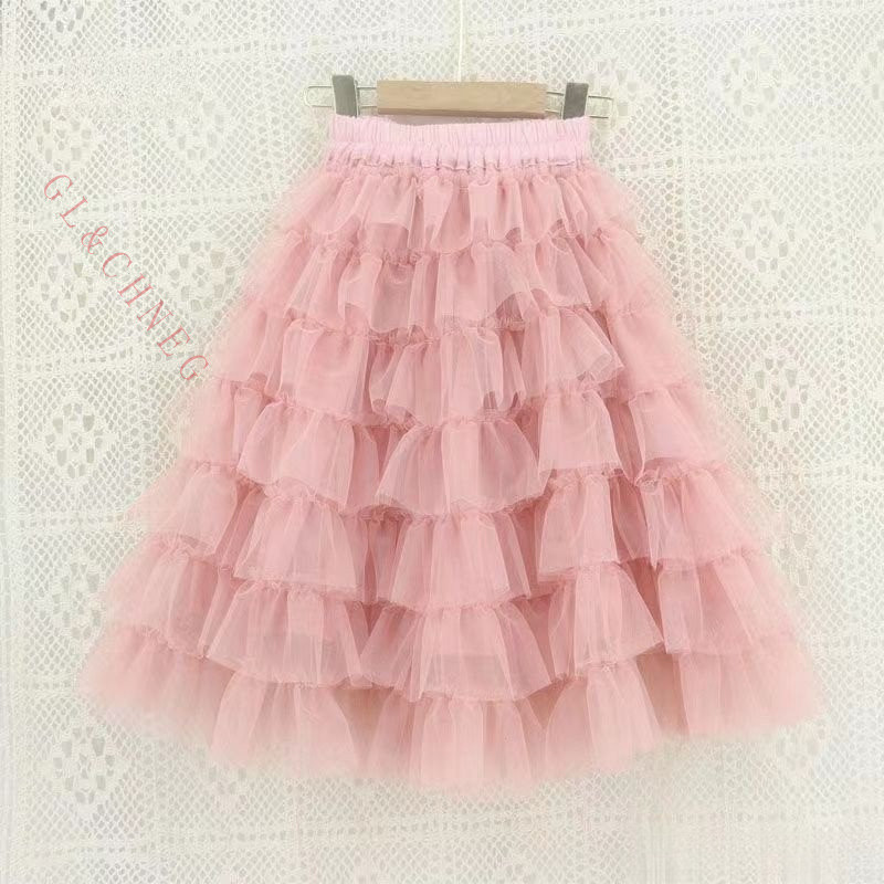 Roupas Infantis Meninas Saias Infantis Saias Infantis Saias Infantis Long Sweet Cake Saias Infantis Versão coreana Saias