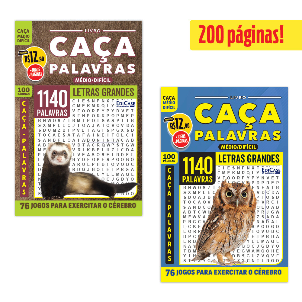 Kit 2 Livros Caça-Palavras ed.02 - Médio/Difícil - 100 e 101