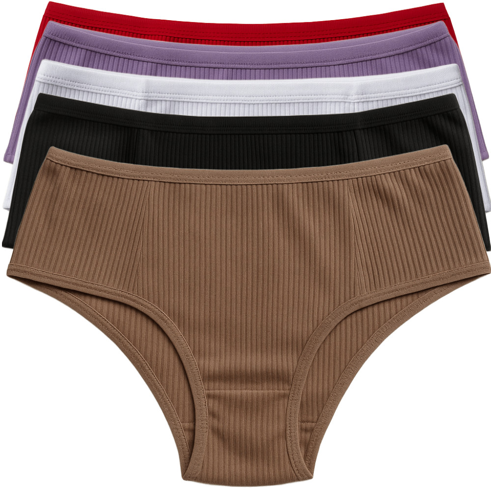 Kit Calcinha Feminina 5 Unidades Tecido Canelado Pala Dupla Confortável Lingerie Básica Dia A Dia