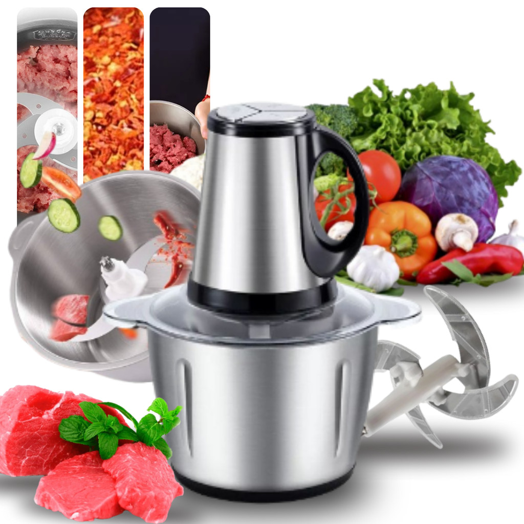 Moedor/Triturador Elétrico 2L 110V/220V Processador de Alimentos Inox Potente para Carnes e Legumes