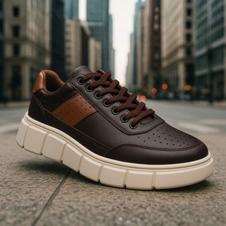 Sapato Tenis Masculino Sola Alta 5CM Oversize Flat Form Moderno Detalhe em Camurça