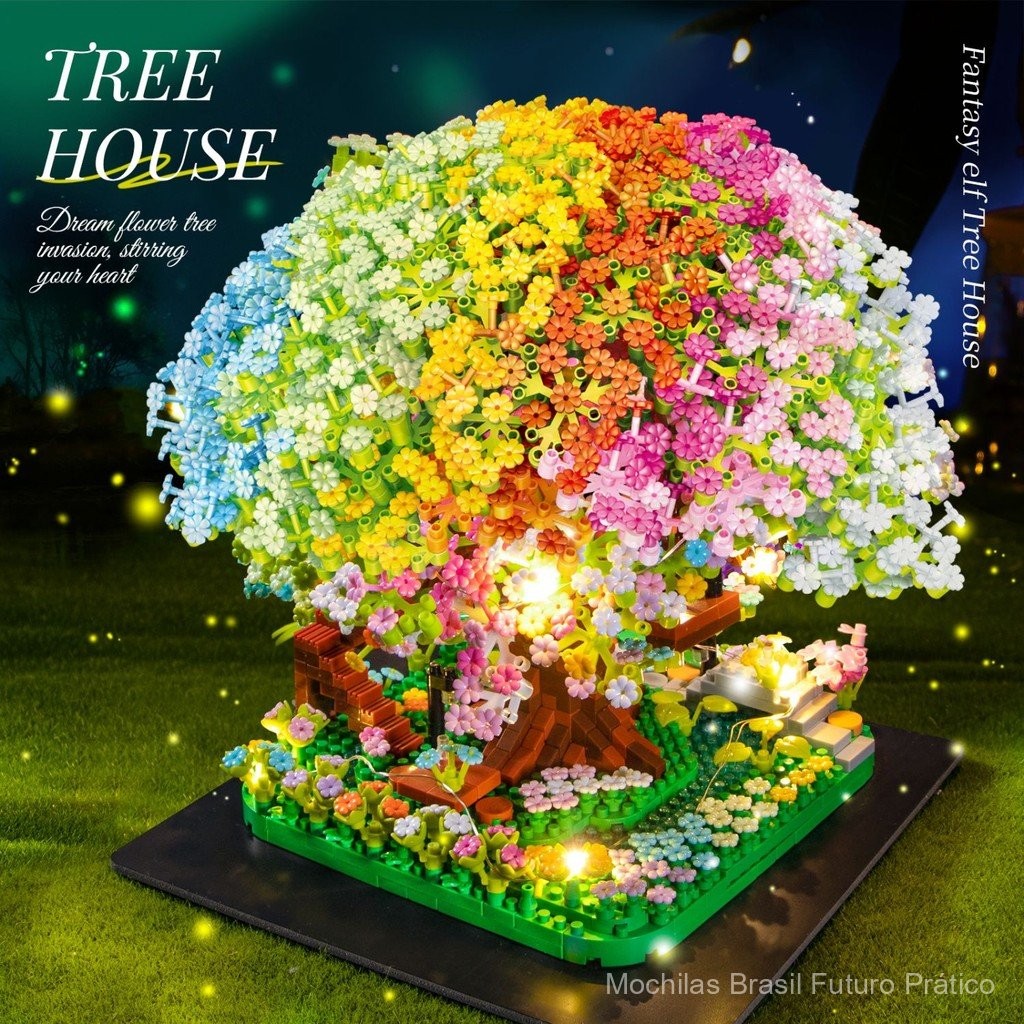 Compatível com Blocos de Construção LEGO Casa da Árvore Arco-Íris Pequeno Livro Vermelho Mesmo Estilo Árvore de Cerejeir
