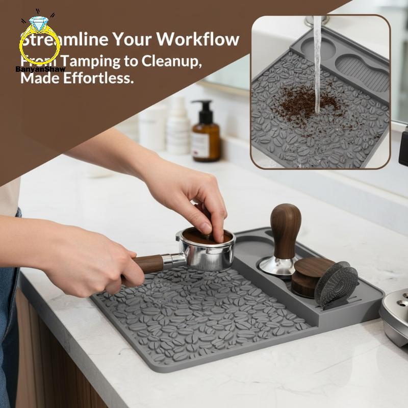 [BANY] Tapete De Compactação Para Café Expresso , Estação Profissional De Barista De Silicone Com Compartimentos Ferrame