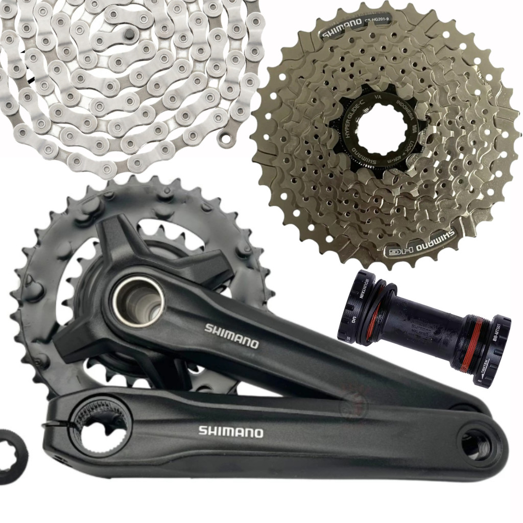 Pedivela + Cassete + Jogo Central + Corrente Shimano Alivio Original Bicicleta 2x9