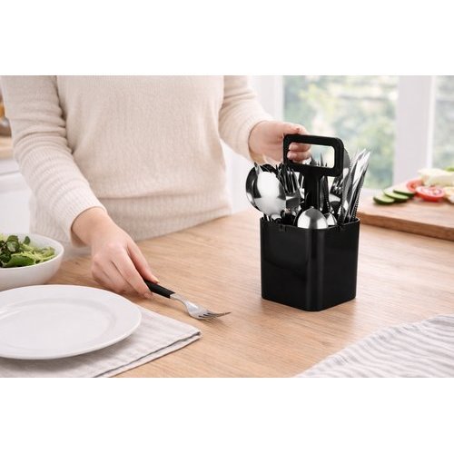 Conjunto Talheres Preto 25 Pecas Elegante Completo Alta Durabilidade Uso Diario Resistente Lava Louças Moderno