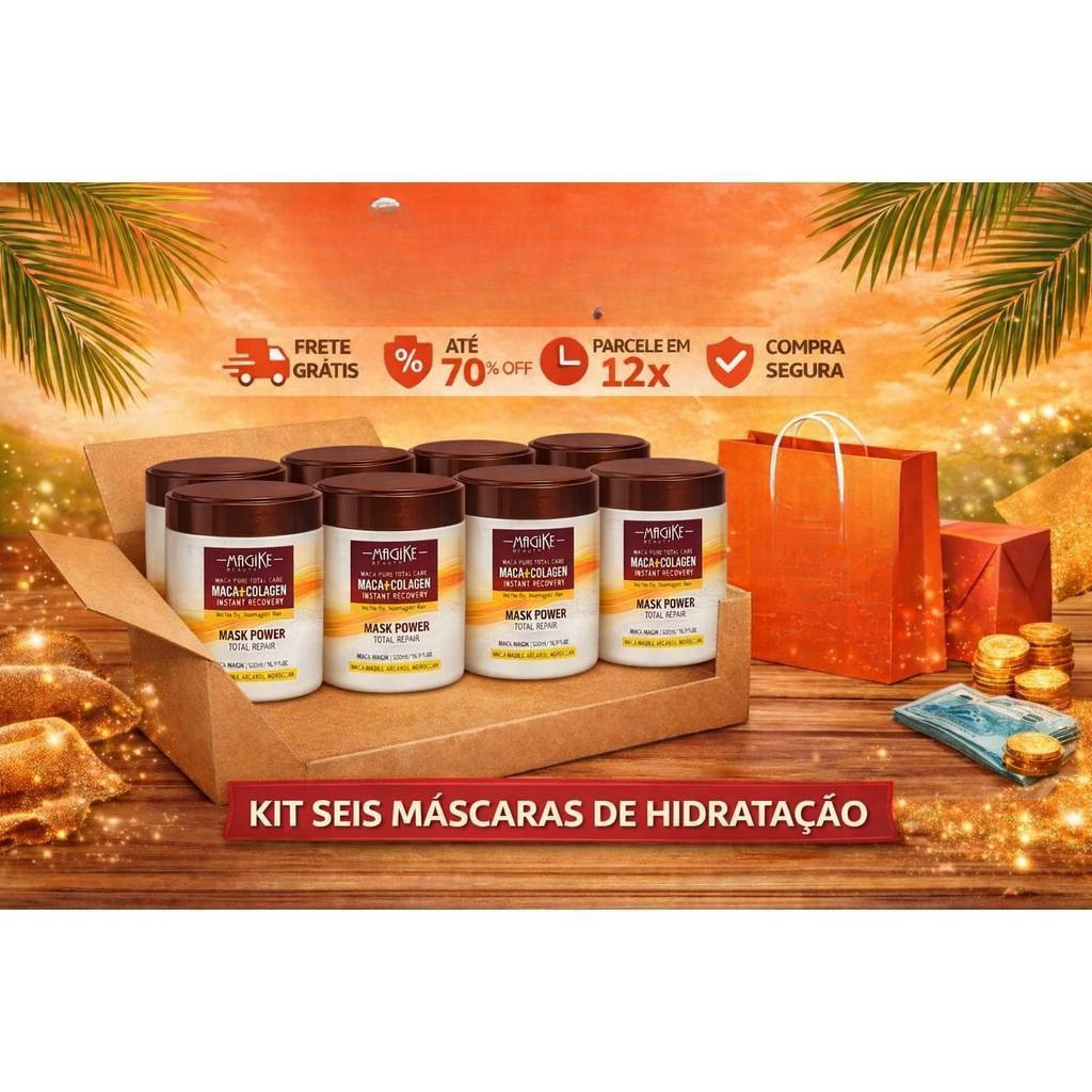 6 Super kit para revenda – máscara 500g  Macadâmia e Colágeno – Nutrição, Reconstrução, Liso absoluto