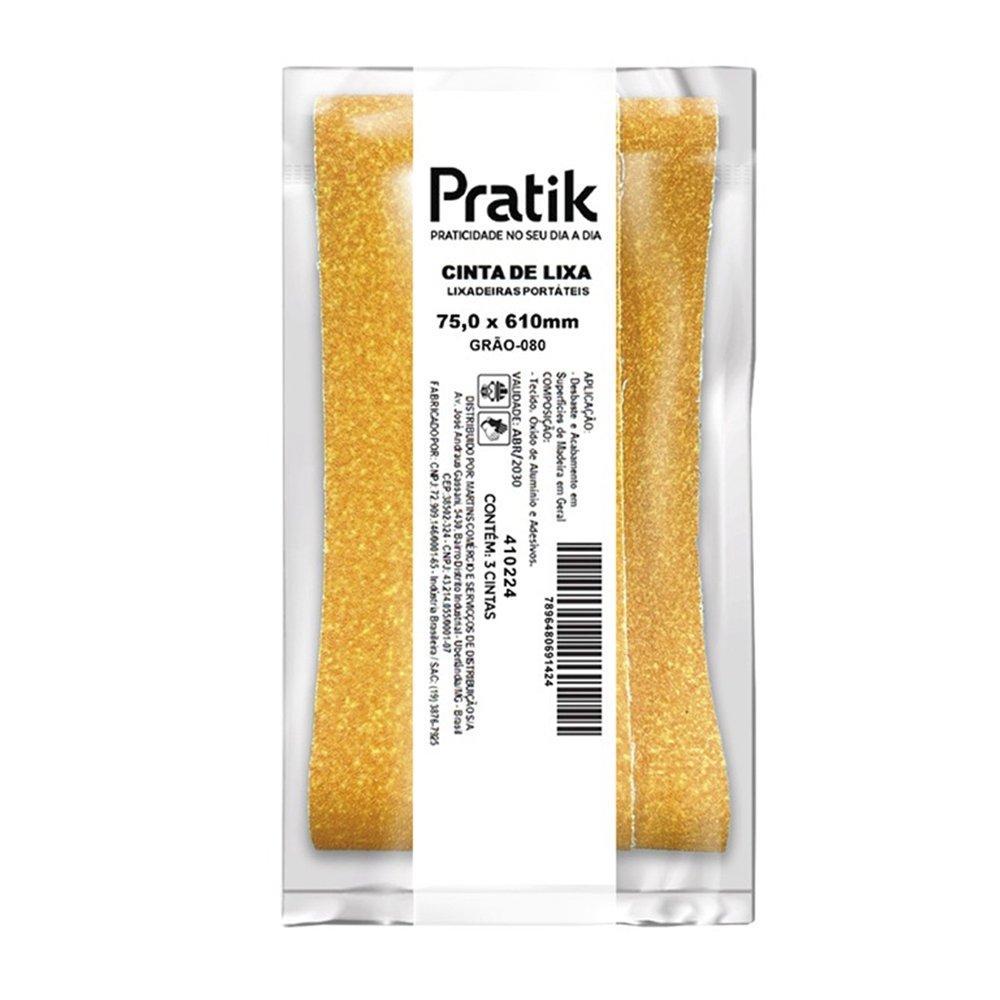 Cinta De Lixa Pratik Multiuso K-332 Grão 80 75mmx610mm - Embalagem com 3 Unidades
