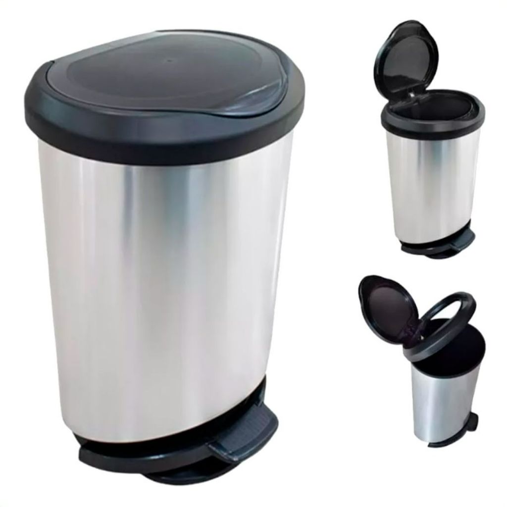 Lixeira Multiuso Para Cozinha Área Gourmet, Varanda Banheiro Com Pedal 20l Cor Inox