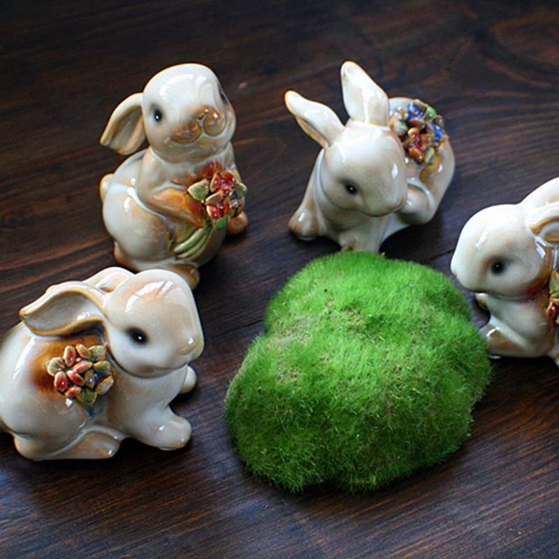 Criativo estilo europeu casa bonito coelho decorações colorido cerâmica Jade coelho decorações decorações de entrada pre