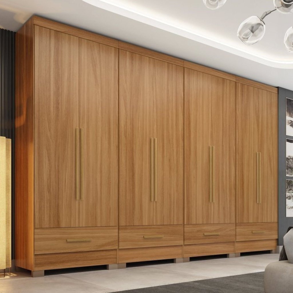 Guarda Roupa 100% MDF 4 Peças 8 Portas 4 Gavetas Smart Plus Bege/Cinamomo Cinamomo