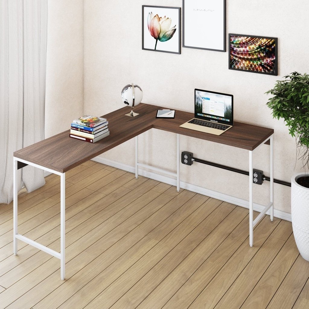 Escrivaninha Mesa Escritório em L Estilo Active 150cm Industrial Yescasa Nogal/Branco