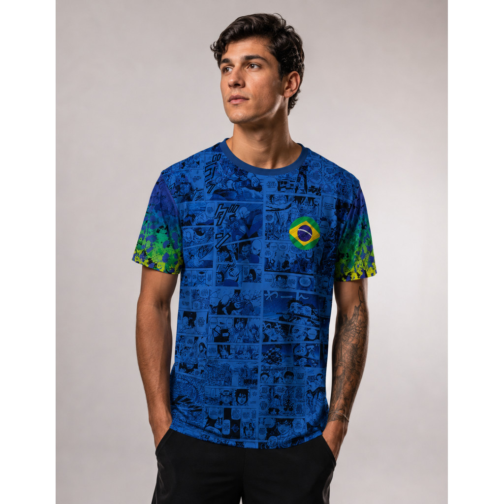 Blusa Camisa do Brasil Seleção Brasileira Modelo Azul Animes Otaku Rumo ao Hexa G2623