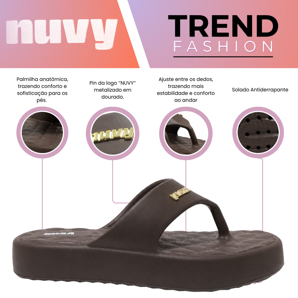 Sandalia Chinelo Feminino Nuvy Plataforma com Pin Original