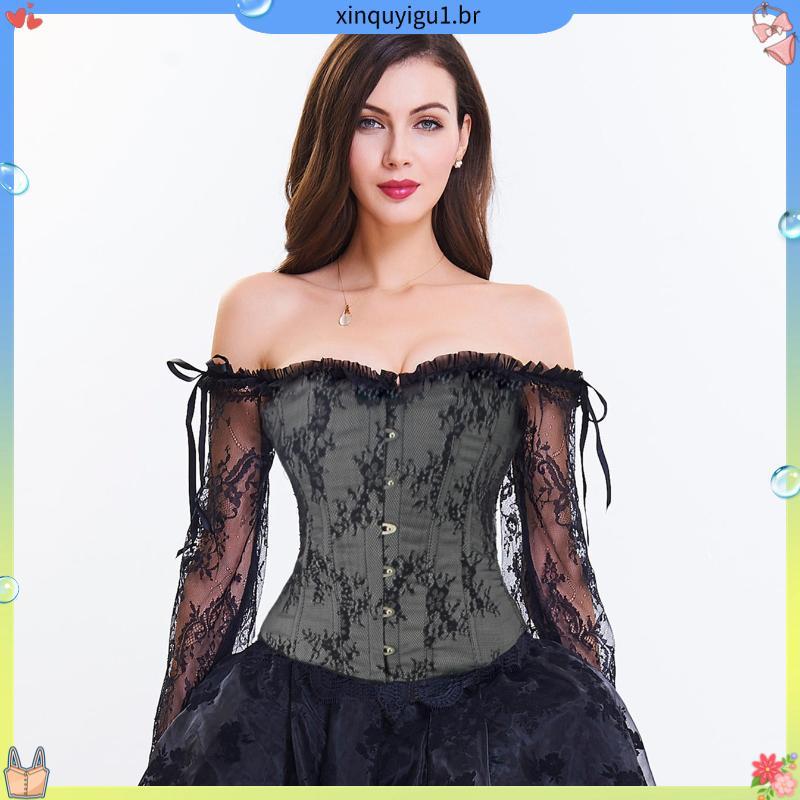 Floral Longa Cropped Feminino Sexy Espartilho Vintage Lace Up Bustier Espartilhos Overbust Top Corpete Renda Party Club