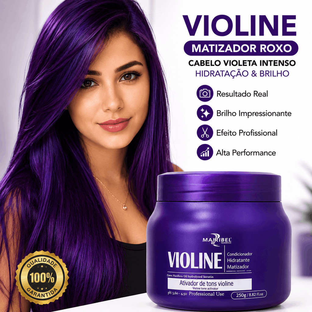 Matizador Roxo Violine 250g para Cabelo Cor Violeta Intensa Hidratação Brilho Duradouro