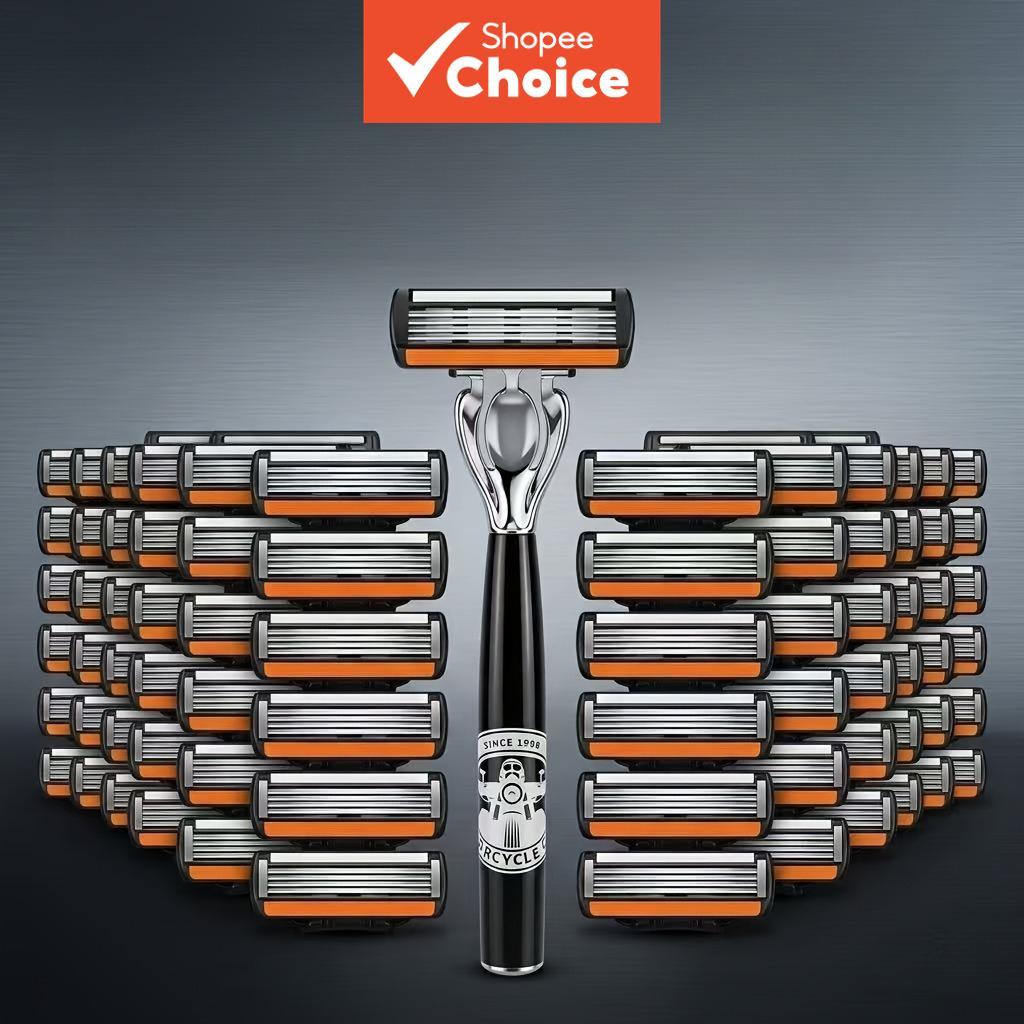Barbeador de segurança masculino, refis de lâmina de barbear com 6 camadas, lâminas de aço inoxidável que podem ser