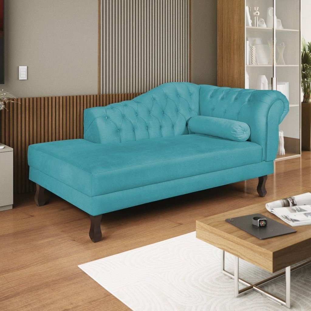 Diva Recamier Dora 185cm Lado Esquerdo Suede Azul Turquesa Suede Azul Turquesa