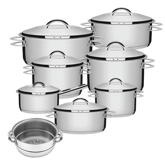 Jogo De Panelas 8 Peças Inox Fundo Triplo Solar Tramontina