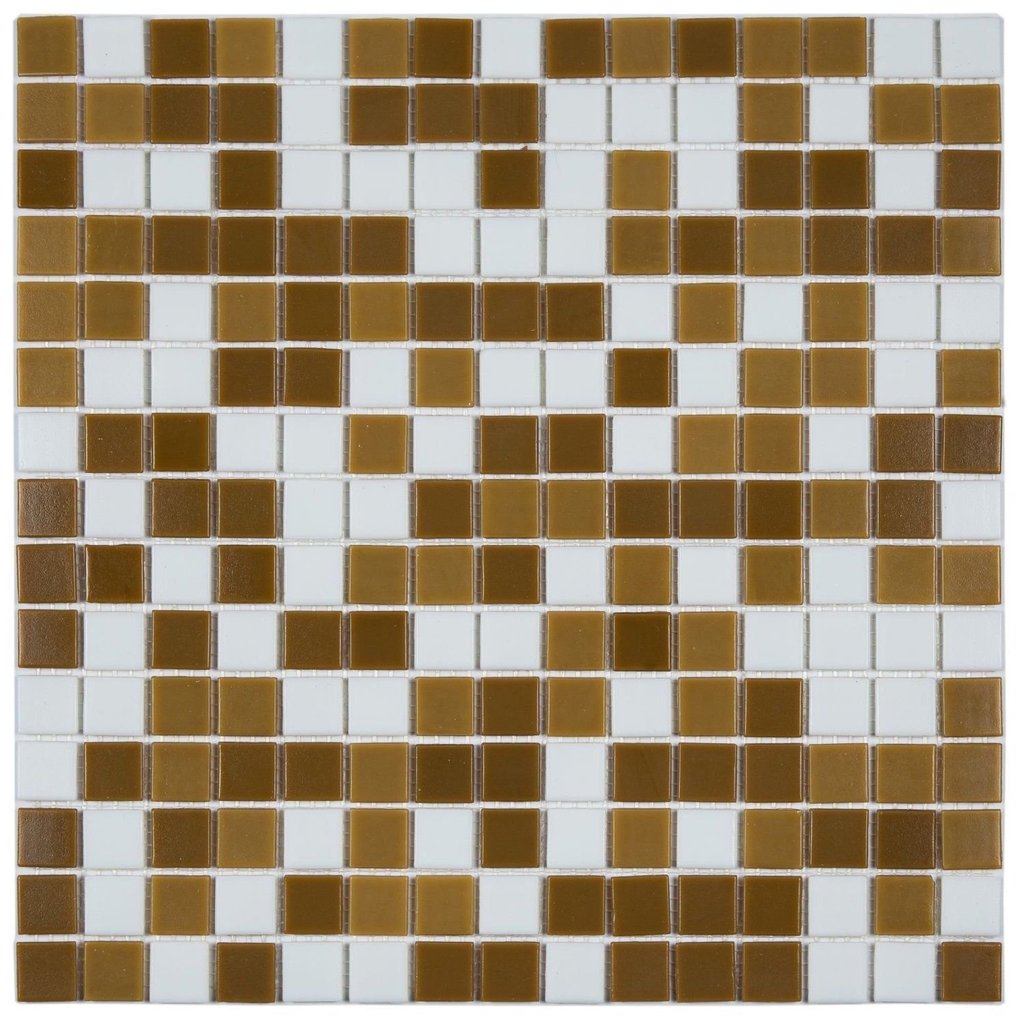 Pastilha de Vidro Oasis de 31cm X 31cm Rende  Glass Mosaic Branco/Marrom/Bege