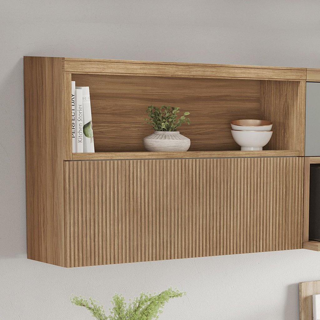 Armário Aéreo 1 Porta Báscula Ripado Marquesa 120cm 100% MDF Marrom/Nature Nature