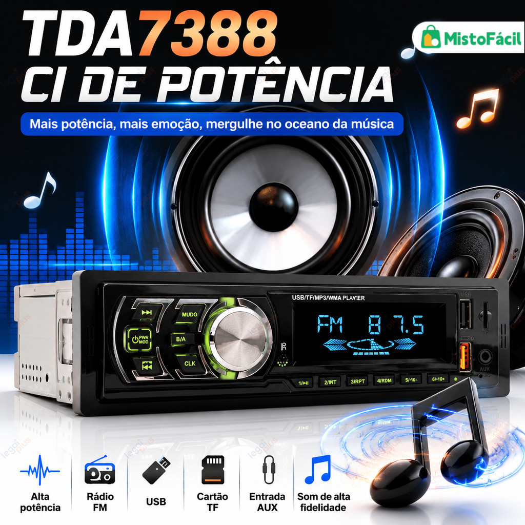 Rádio MP3 Player Automotivo 1781 AM/FM USB AUX Display LED