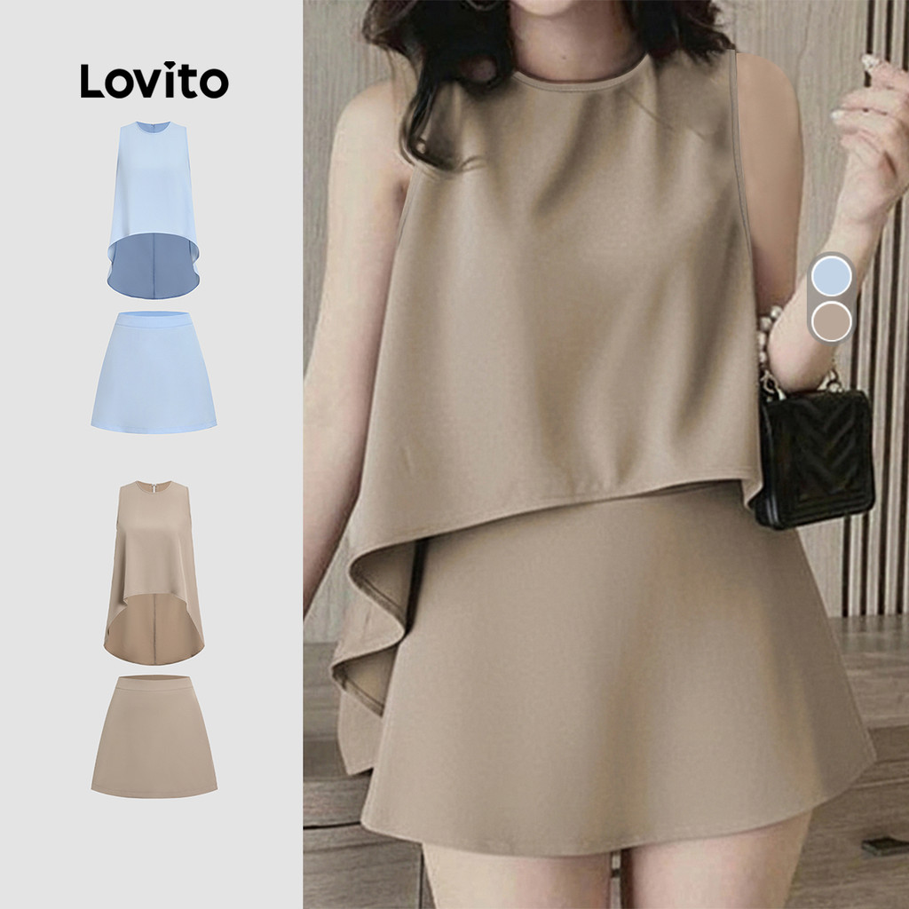 Lovito  Conjuntos de Saia Elegantes com Zíper Conjuntos de Saia Khaki para Mulheres Primavera/Verão L172LD688