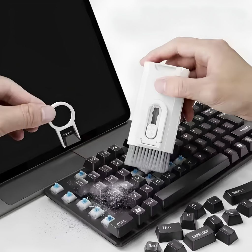 Kit Escova Limpeza Eletrônicos 8 Em 1 Spray Teclado PC Celular Notebook
