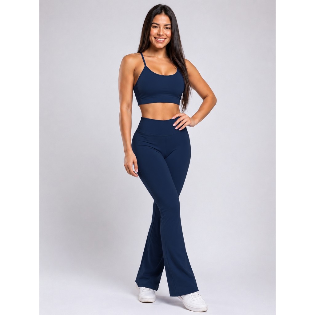 Conjunto Fitness Calça Bailarina  Academia Top alcinha forrado Legging Flare Suplex Zero Transparência Feminina