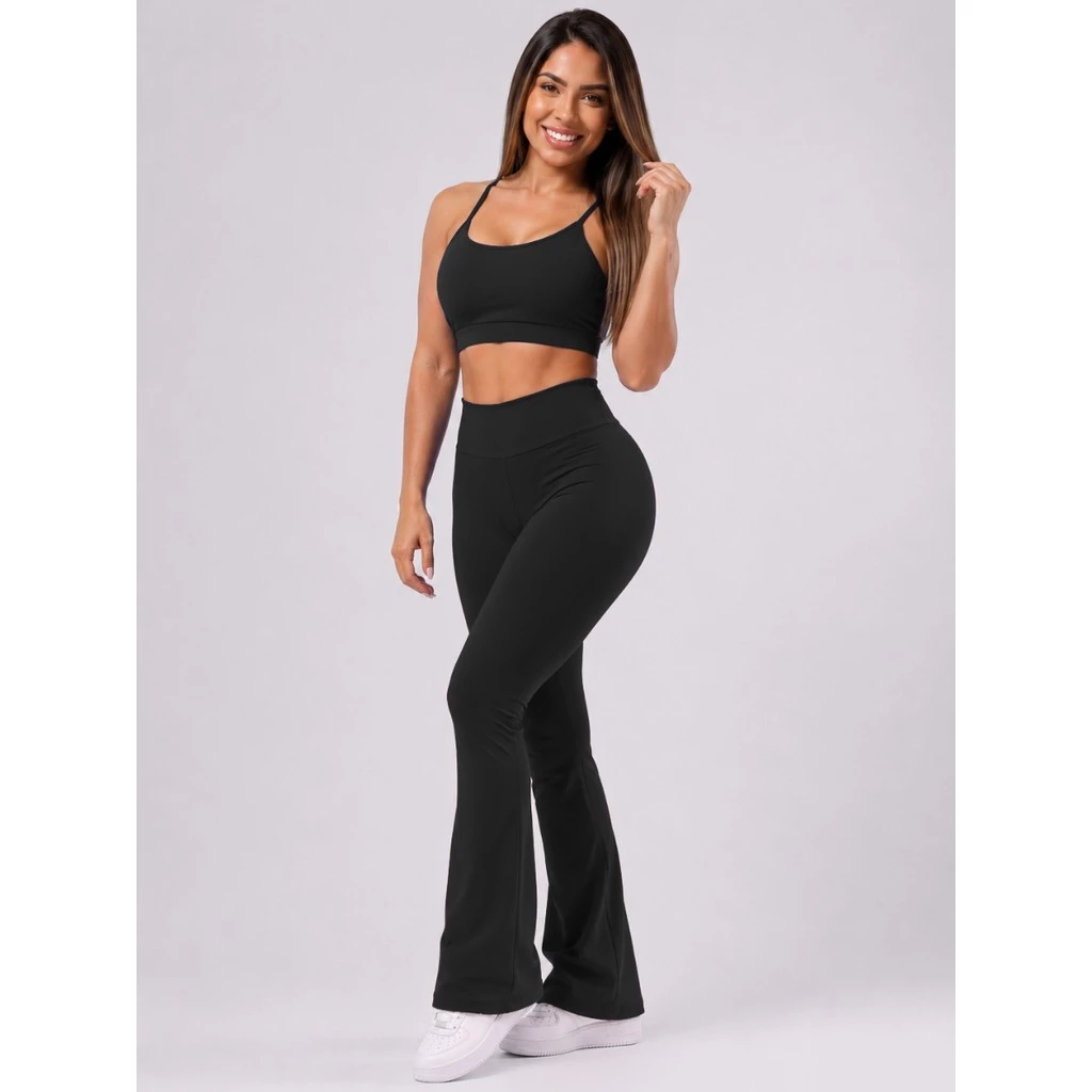Conjunto Fitness Bailarina Academia Top forrado Legging Flare Suplex Zero Transparência Feminina — imagem 1