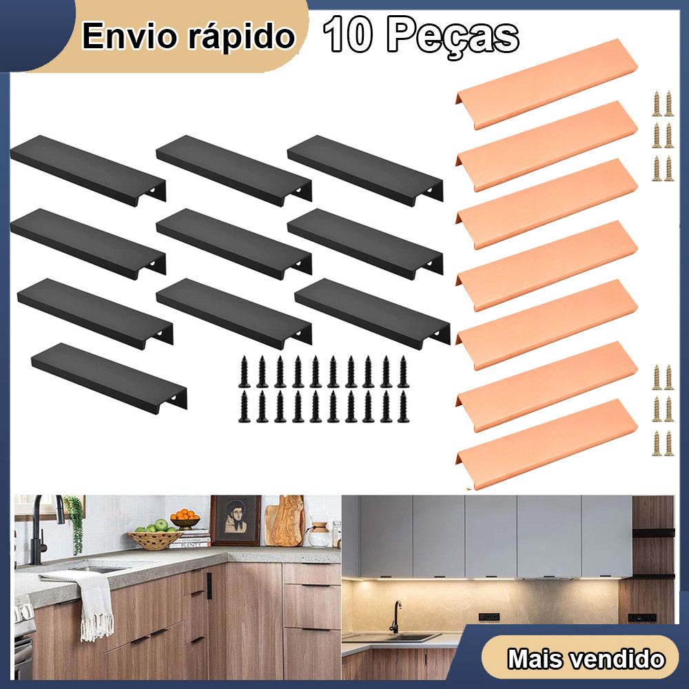 10 Peças Puxadores Slim Gaveta Armario Movel Aluminio 150mm