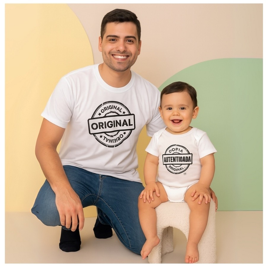 Kit 2 Camiseta Frase Tal Pai e Filho Mãe e Filho 100% algodão Copia autenticada algodão premium