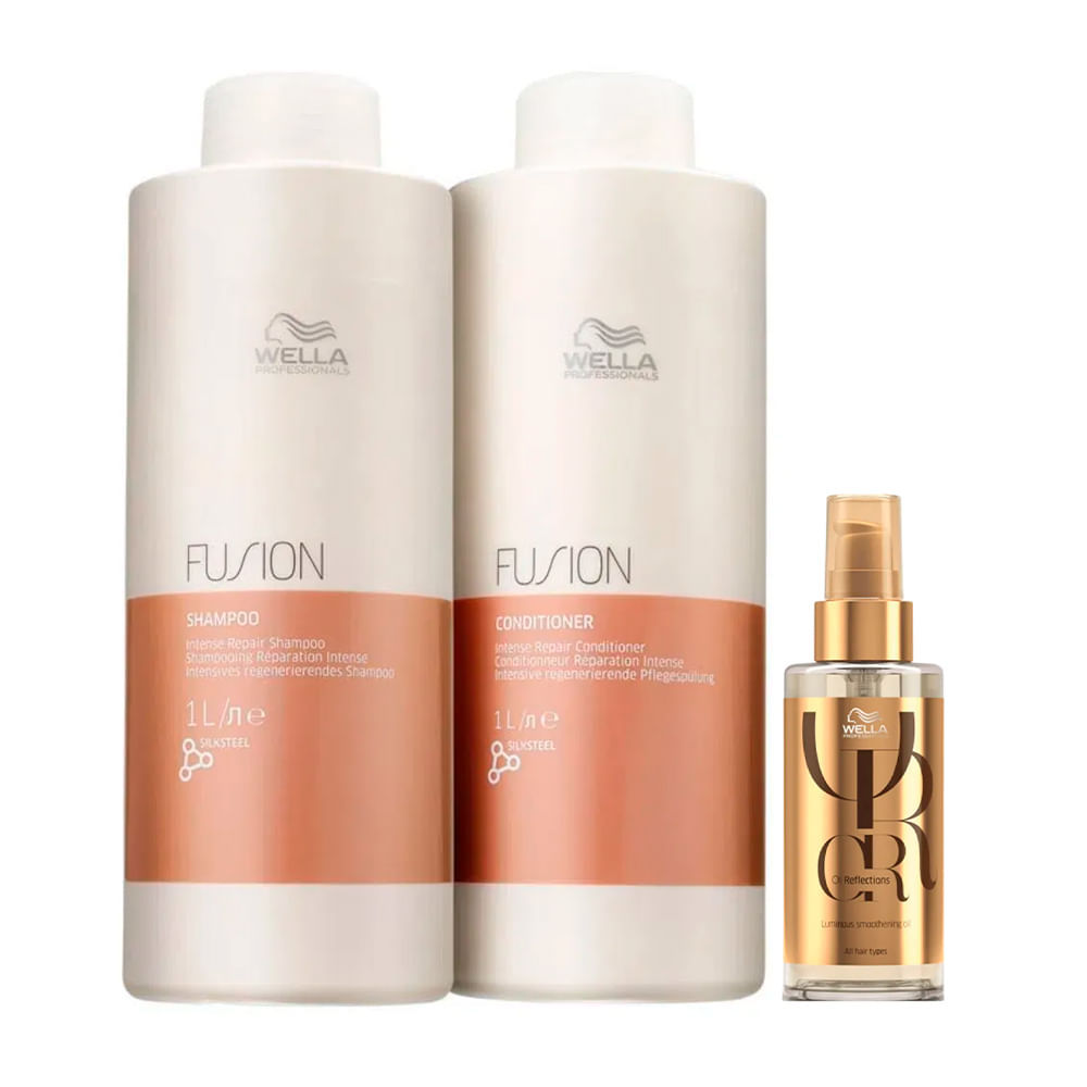 Kit Wella Shampoo 1L + Condicionador 1L + Óleo Capilar Reflections 100ml Fusion Intense Repair