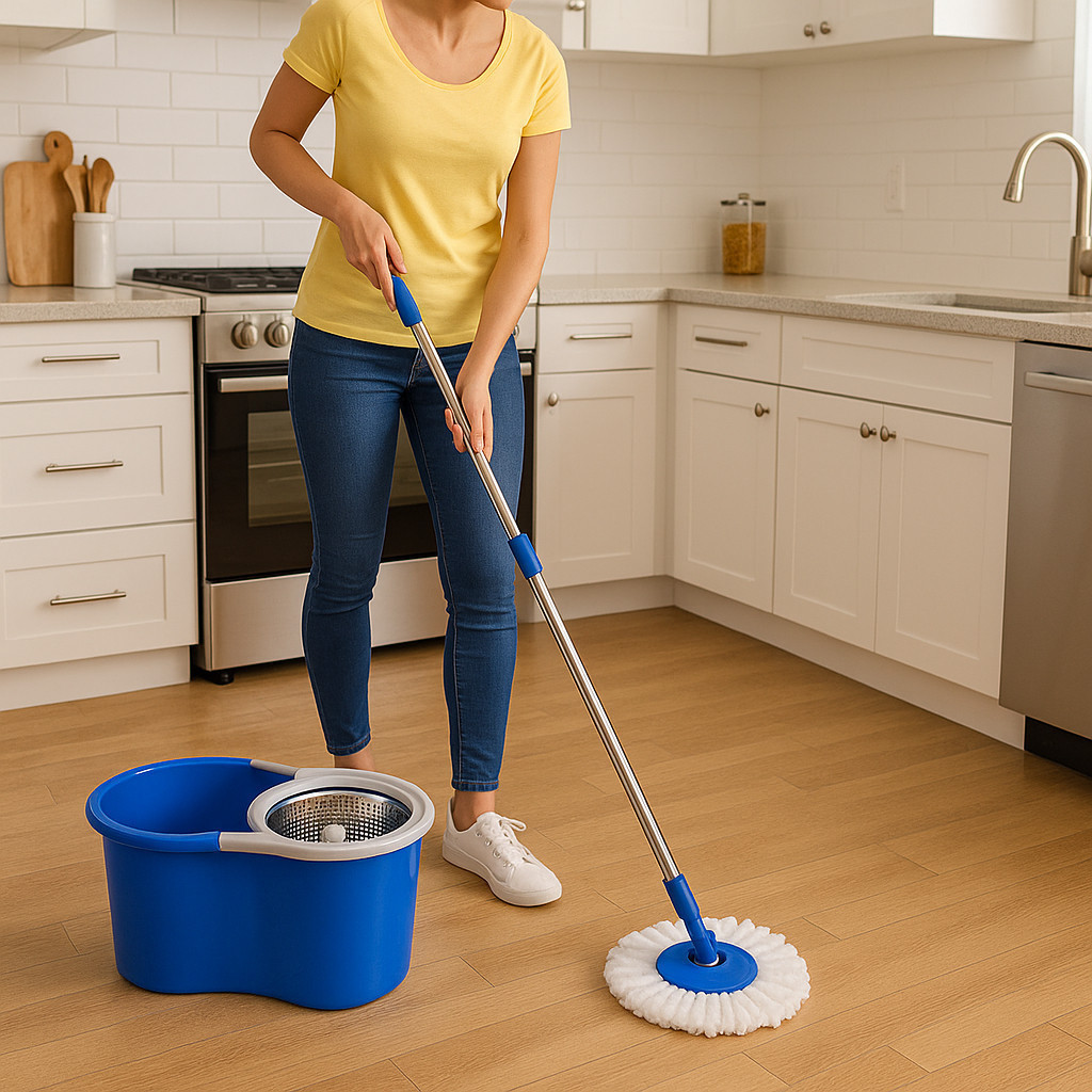 Mop Giratório Esfregão Balde Casa Cozinha Seco Úmido Vassoura Rodinho Lavável Limpeza Piso Chão