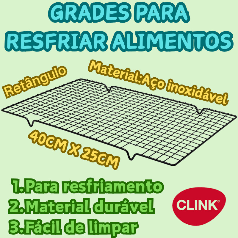 Kit 2 Ou 1 Peça Clink Grades 40cm x 25cm para Resfriar Alimentos Biscoitos Antiaderente Durável